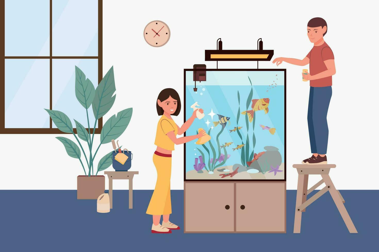 Aquarium Cleanup Flat Composition vector