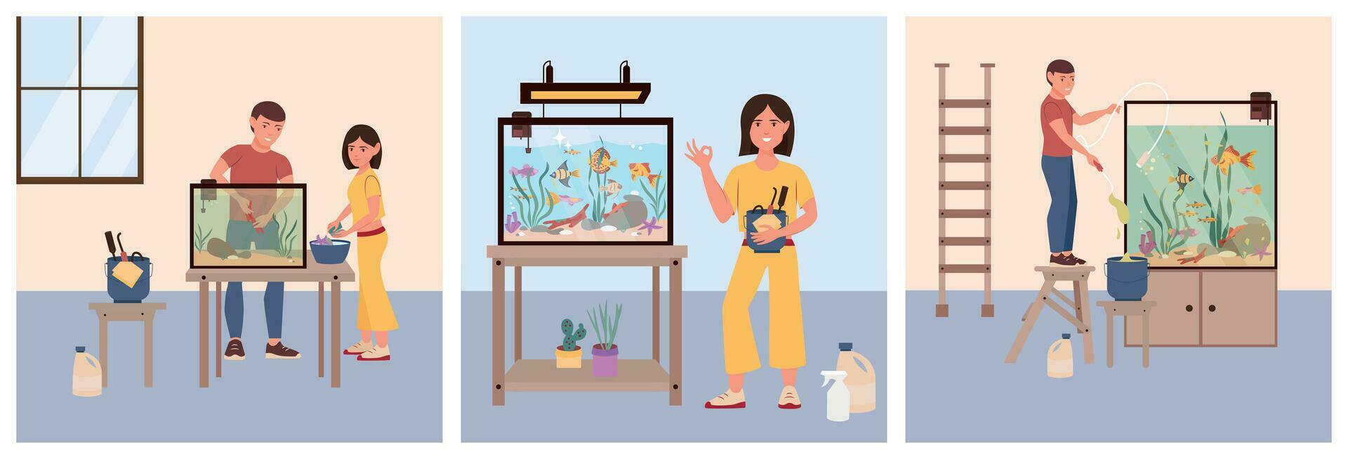 Aquarium Care Square Compositions vector