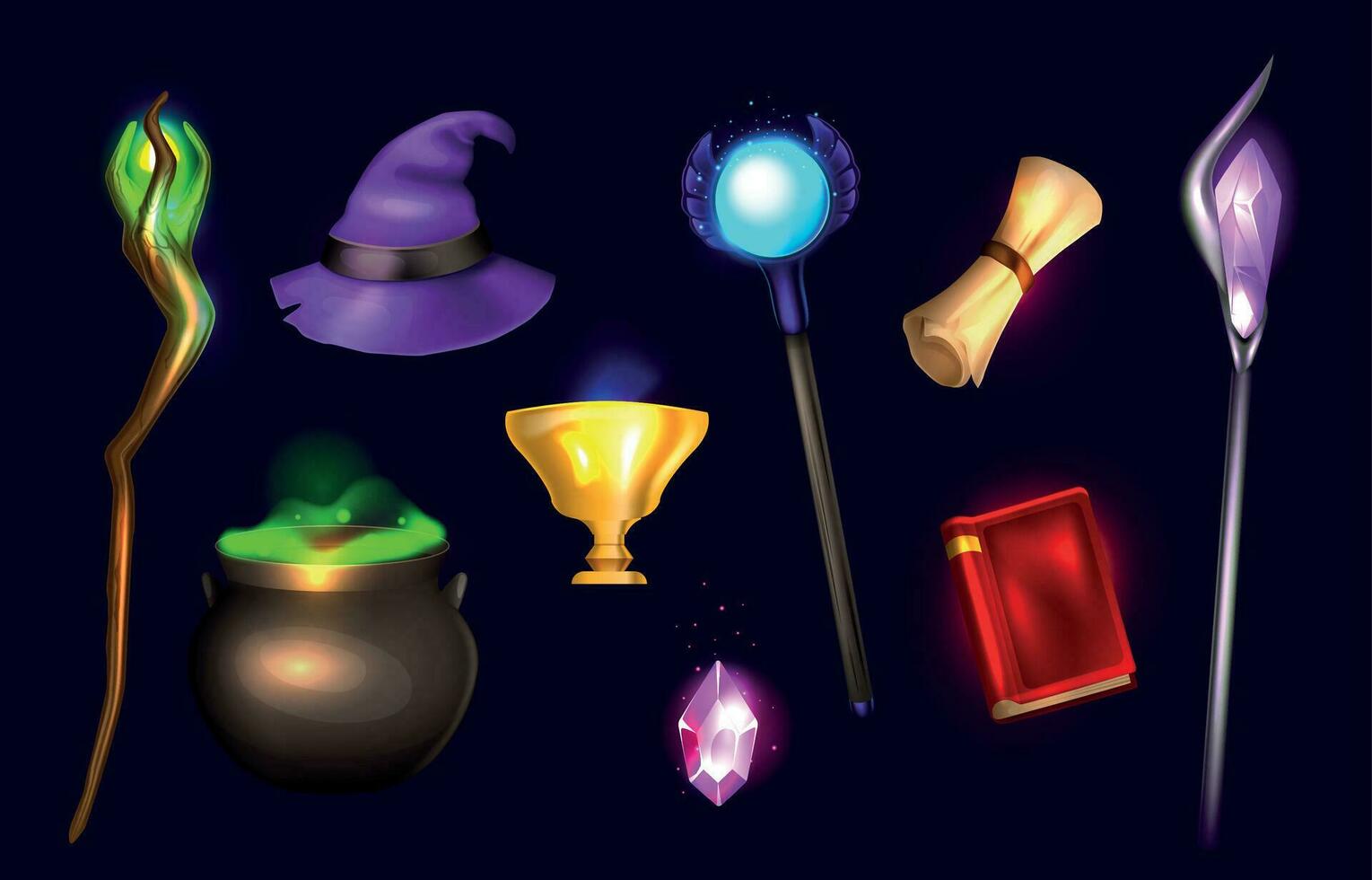 Wizard Staff Realistic Set vector