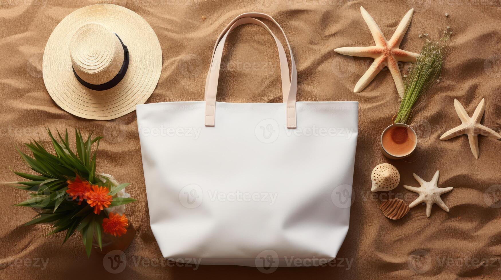 White tote bag canvas fabric. Cloth shopping sack mockup. . photo