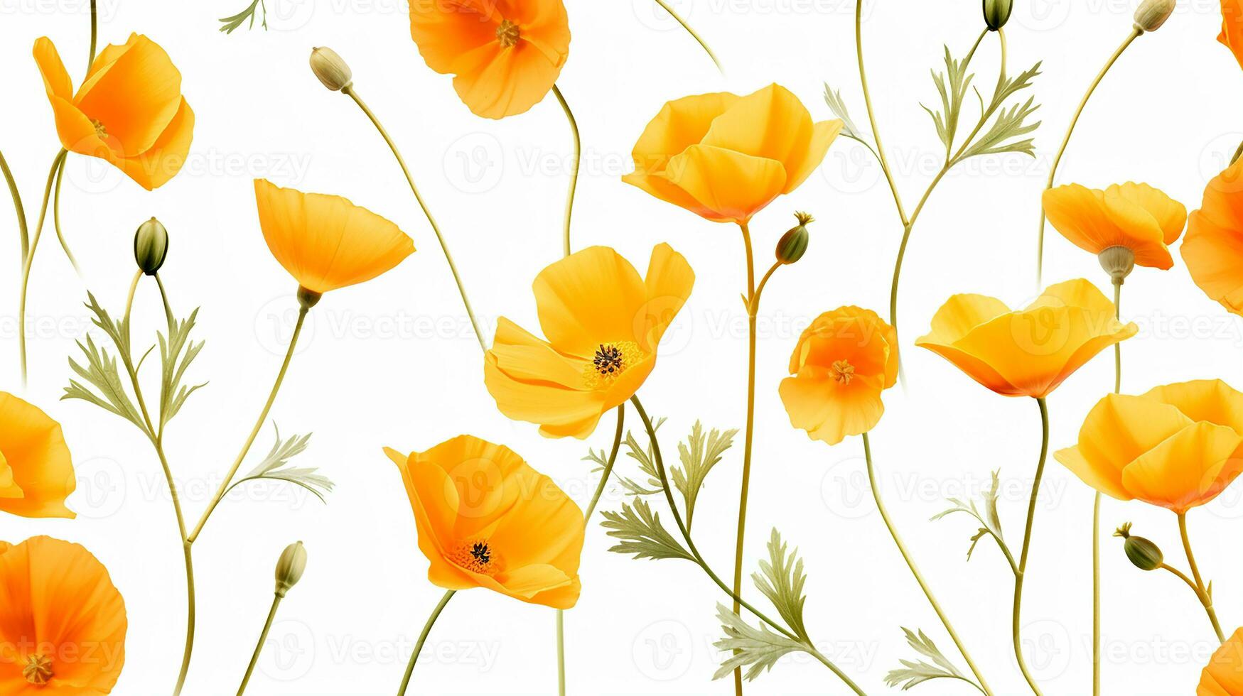 California Poppy flower pattern background. Flower background texture. Generative AI photo