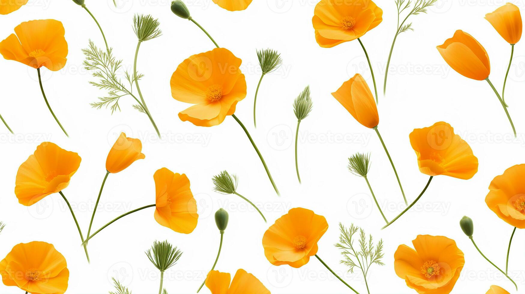 California Poppy flower pattern background. Flower background texture. Generative AI photo