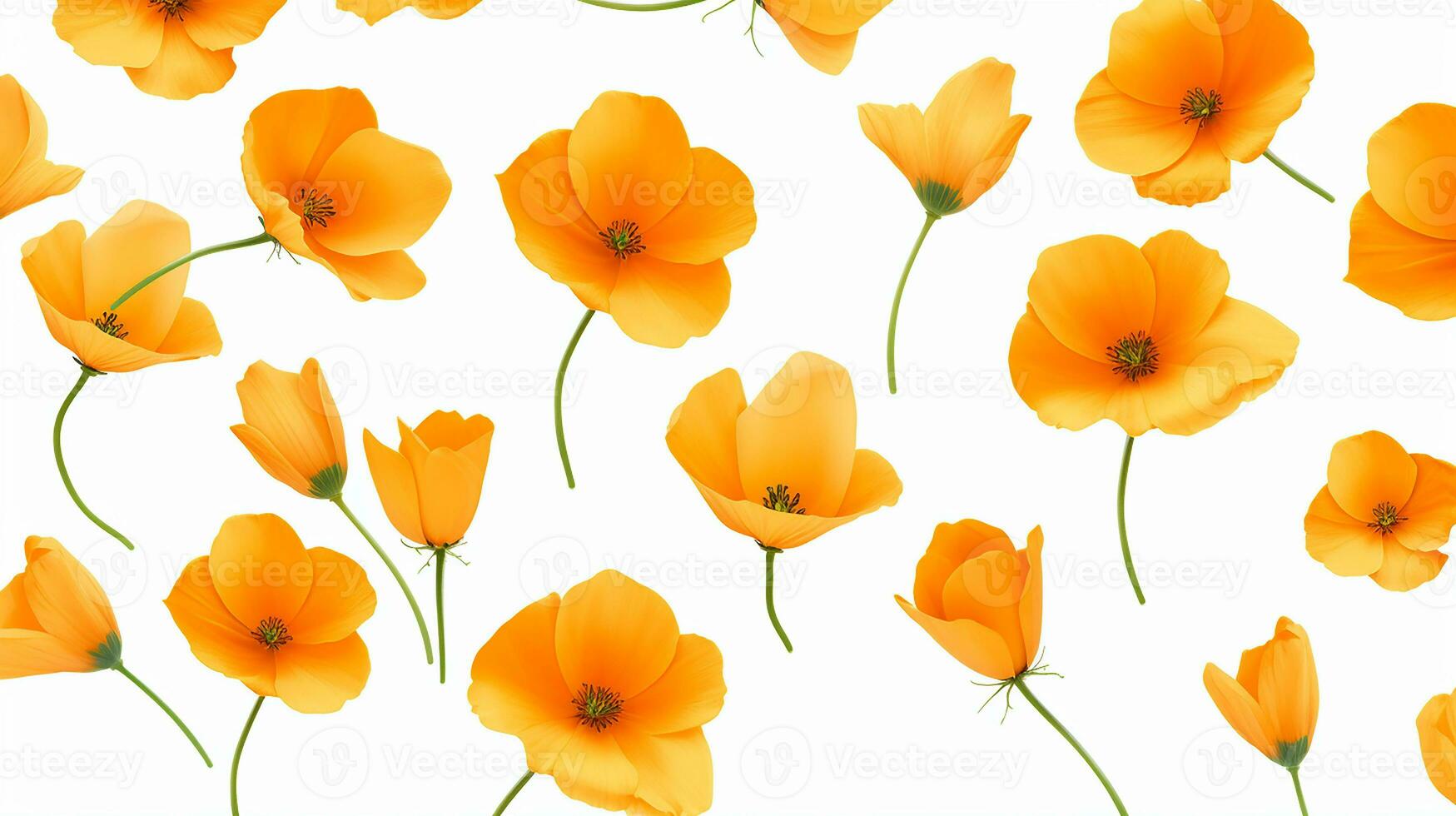 California Poppy flower pattern background. Flower background texture. Generative AI photo
