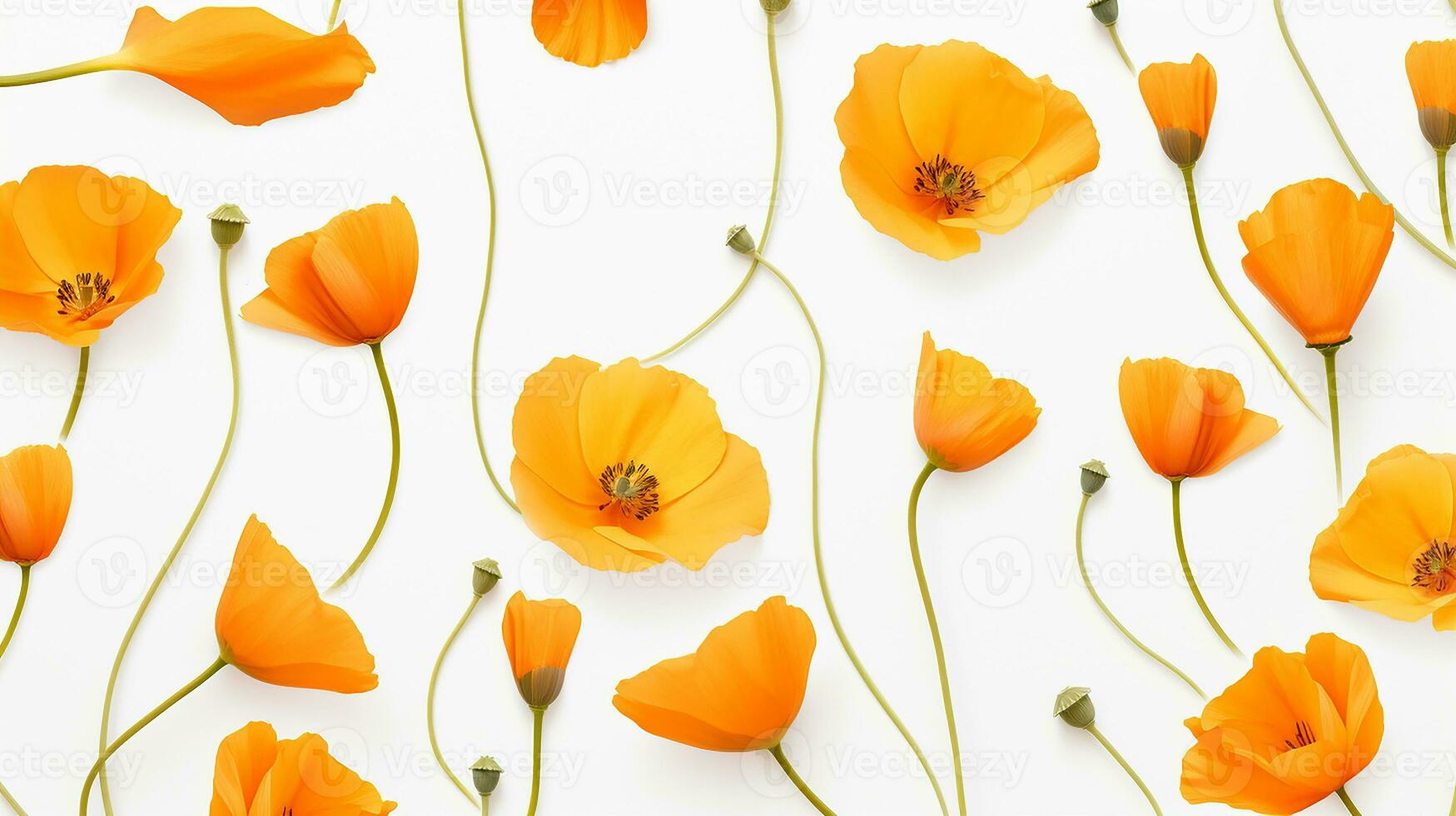California Poppy flower pattern background. Flower background texture. Generative AI photo