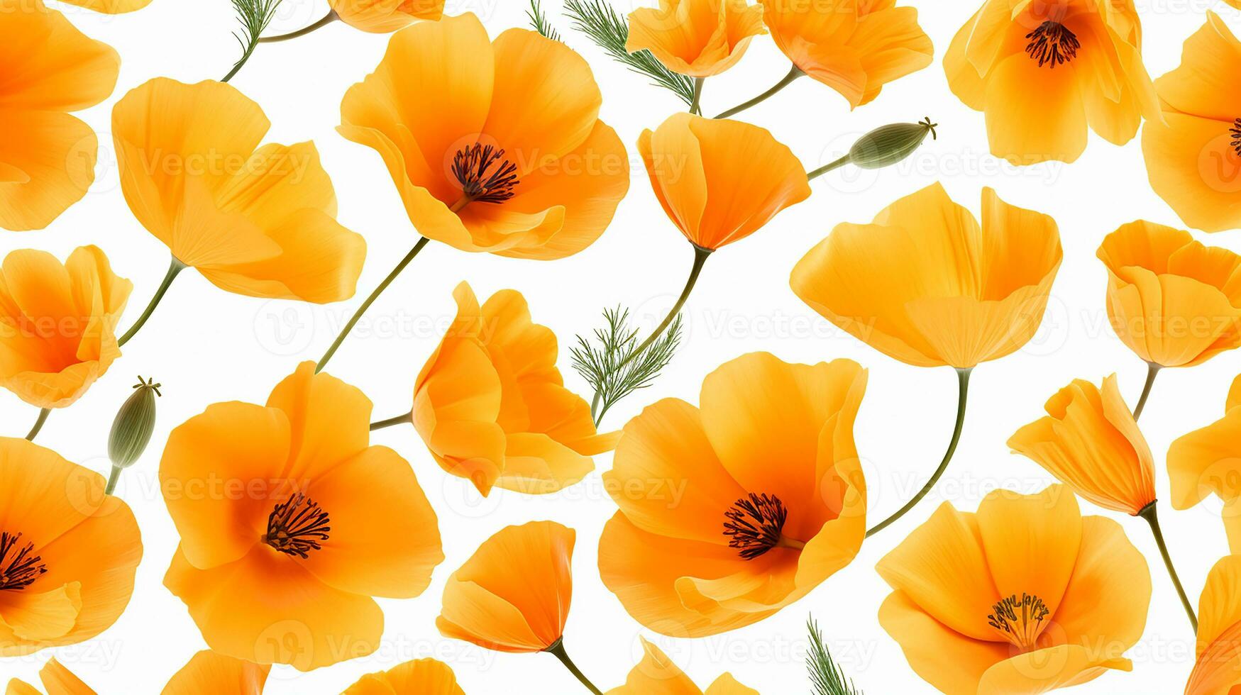 California Poppy flower pattern background. Flower background texture. Generative AI photo