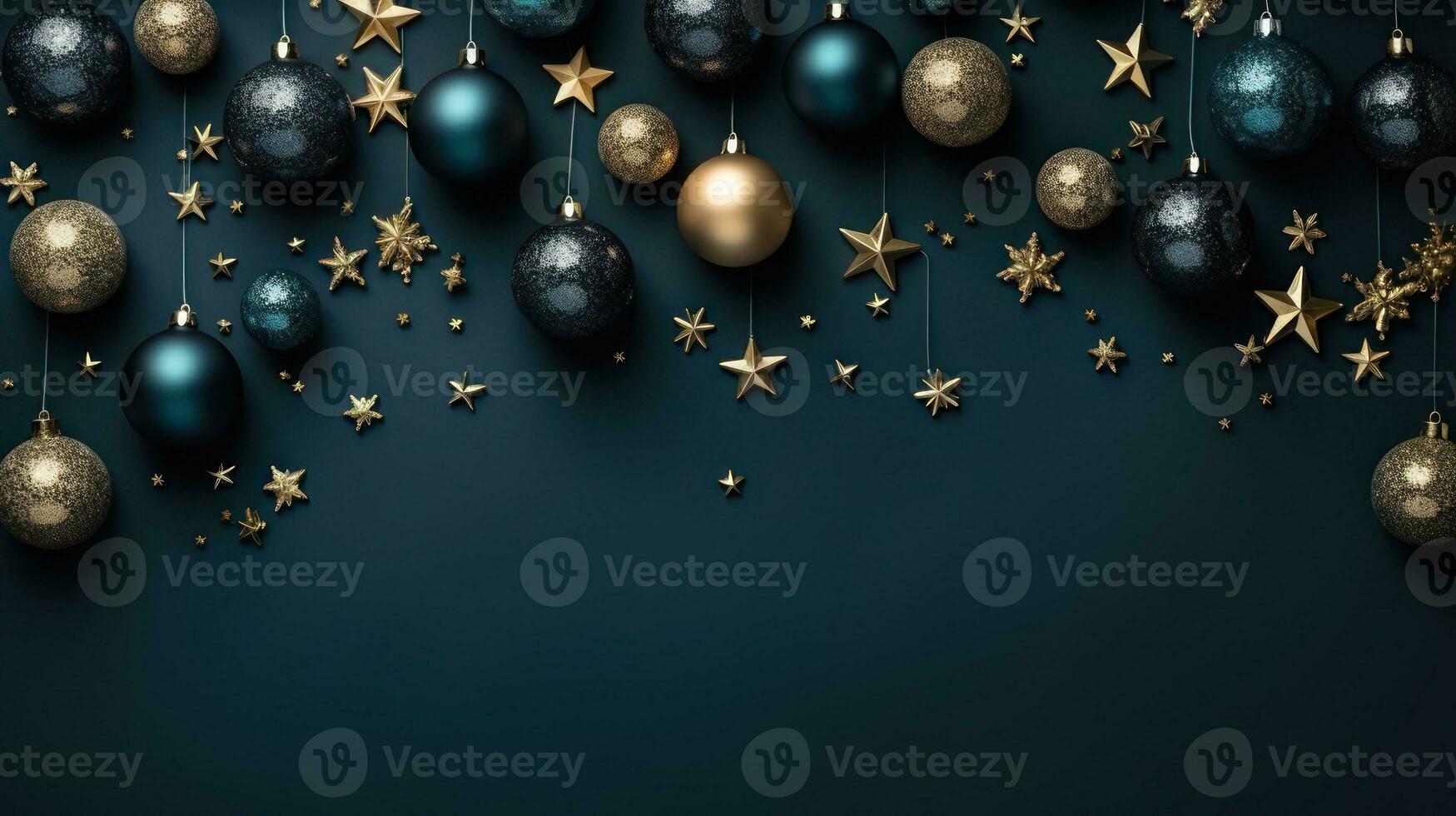 Background with Christmas decoration on dark background. Template for greeting card. Generative Ai. photo