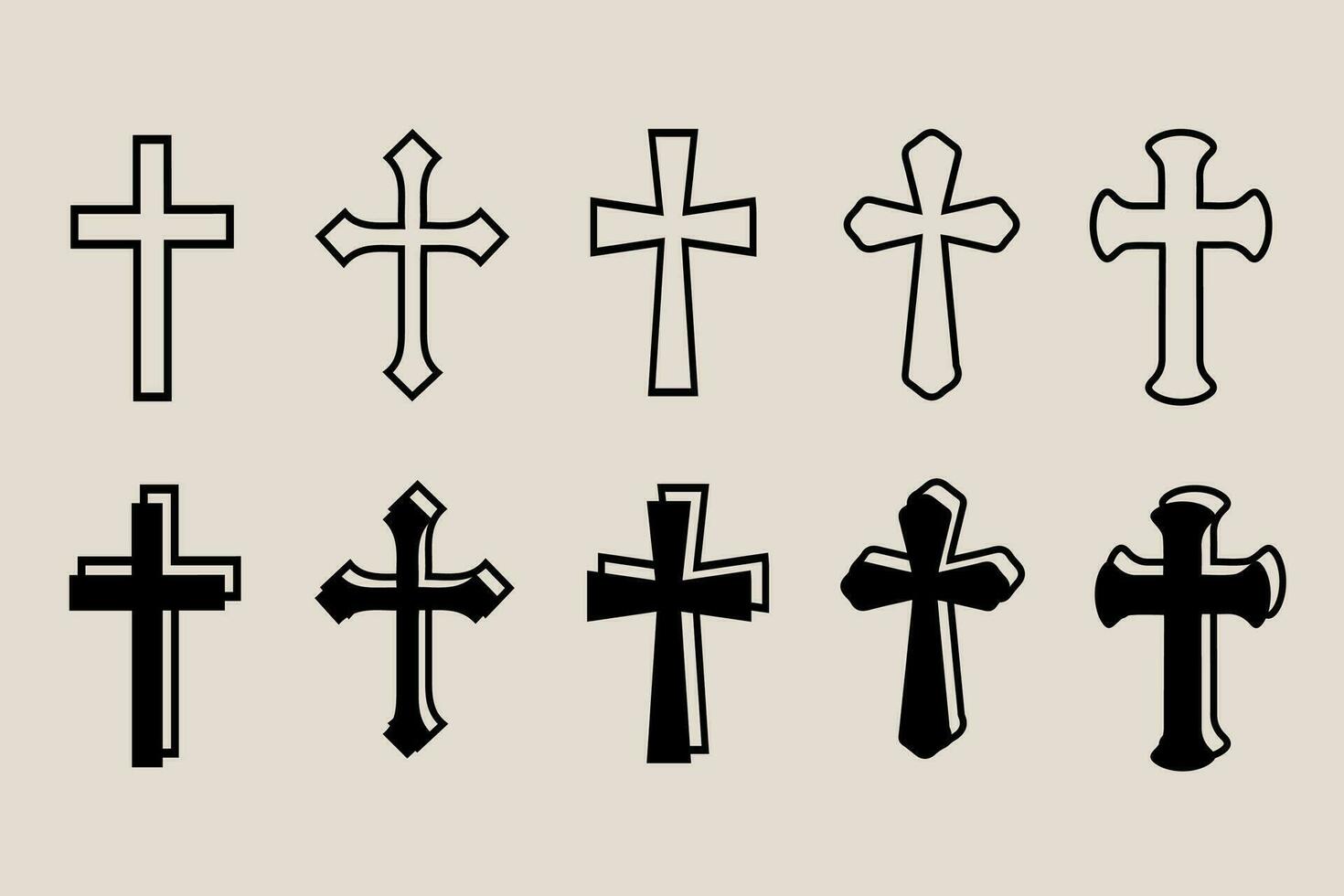 decorativo crucifijo religión católico símbolo, cristiano cruces ortodoxo fe Iglesia cruzar íconos diseño, aislado plano colocar. vector ilustración.