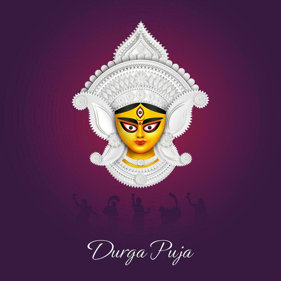 diosa maa Durga cara en contento Durga puya, dussehra, y navratri celebracion concepto para web bandera, póster, social medios de comunicación correo, y volantes publicidad vector