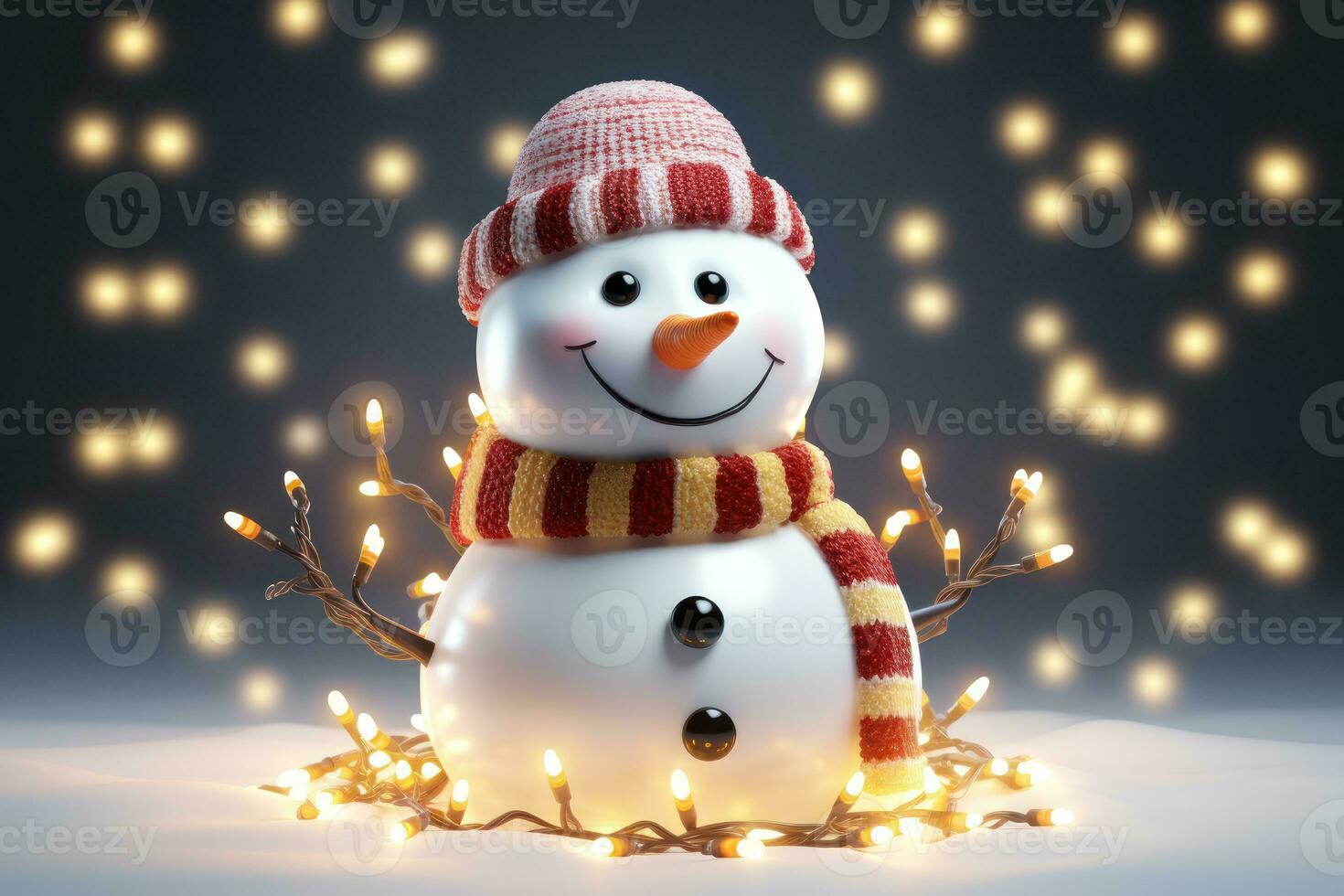 Christmas background with snowman, winter decoration. Generative Ai. photo