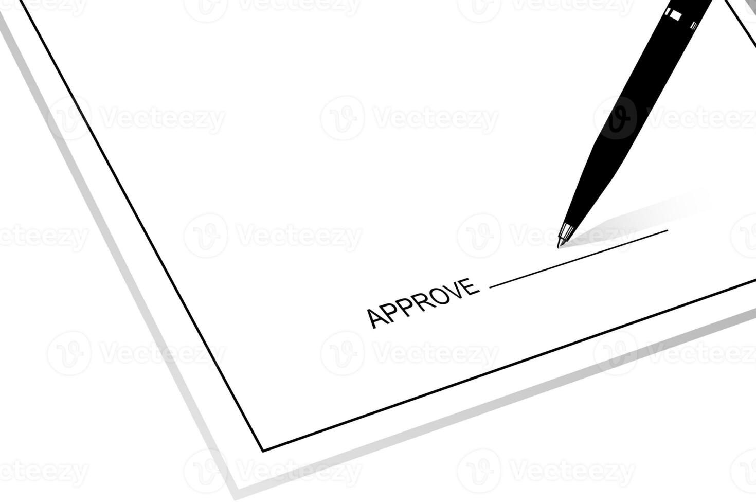 illustration of a blank paper with a pen and the word approved. copy space for add text. black and white line art for business. photo