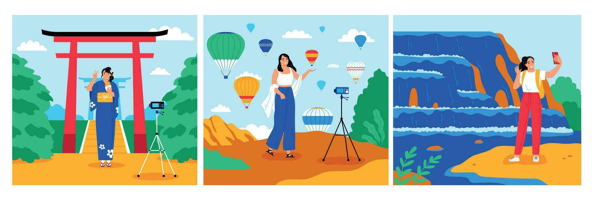 Travel Blogger Flat Set vector