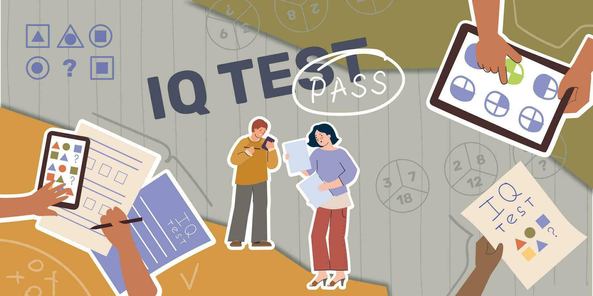 IQ Test Flat Collage vector