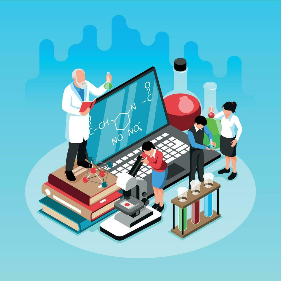 School Science Lab Isometric Illustration vector