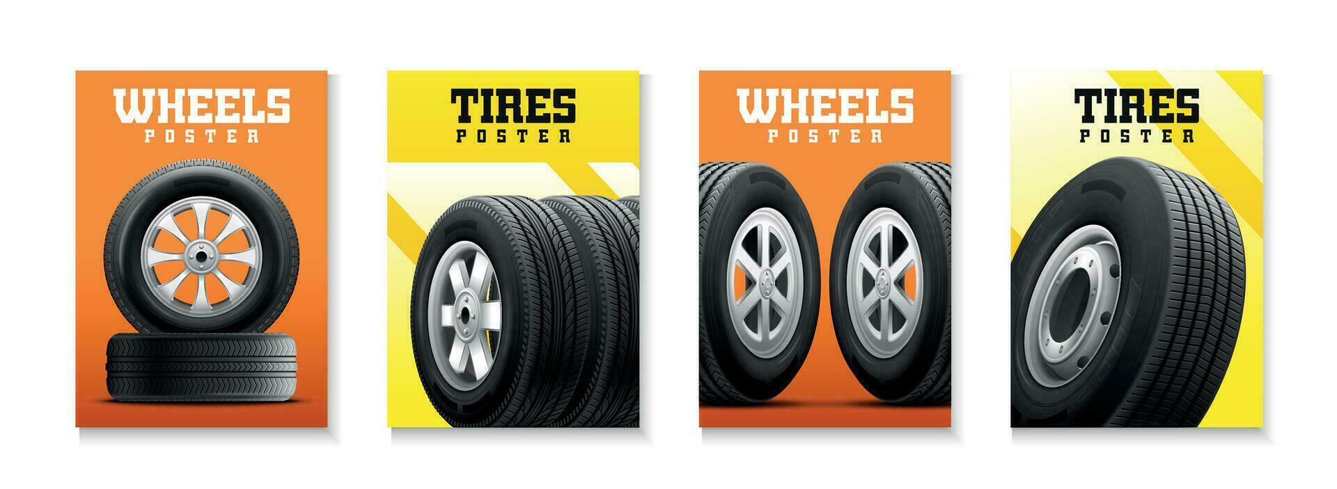 Wheel Tire Posters Realistic Set vector