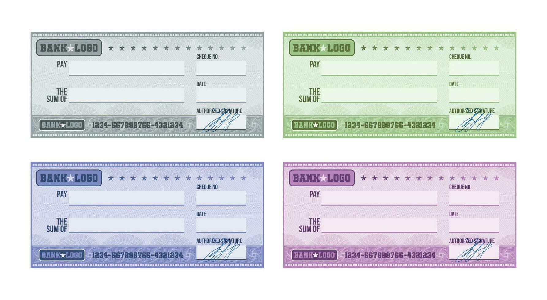 Multicolored Bank Check Set vector