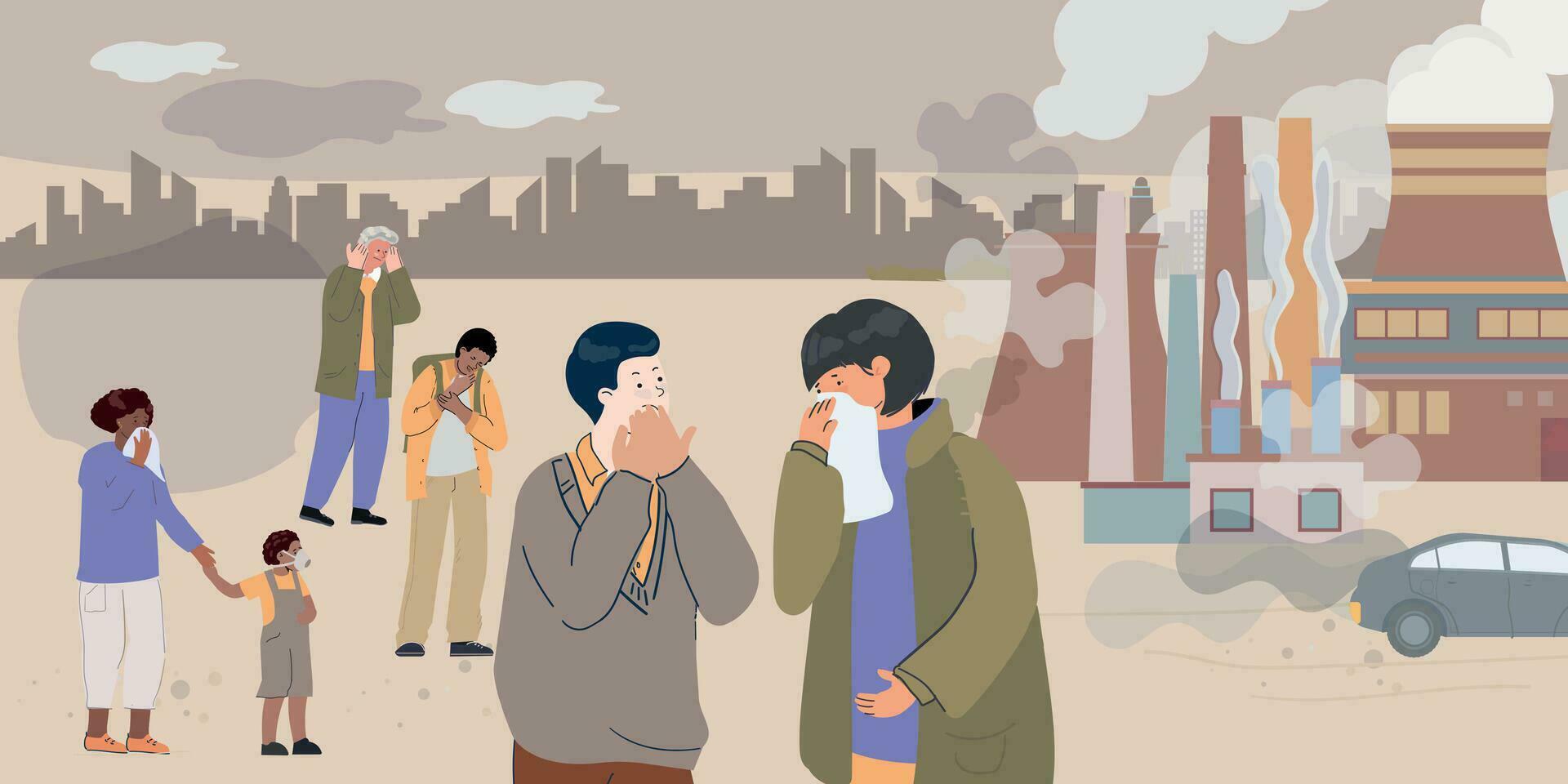 City Smog People Composition vector