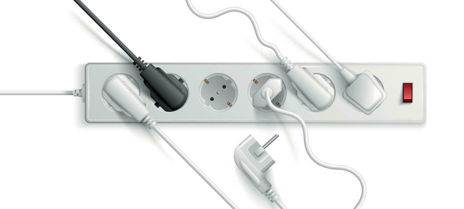 Realistic Power Extension Cord With Plugs vector