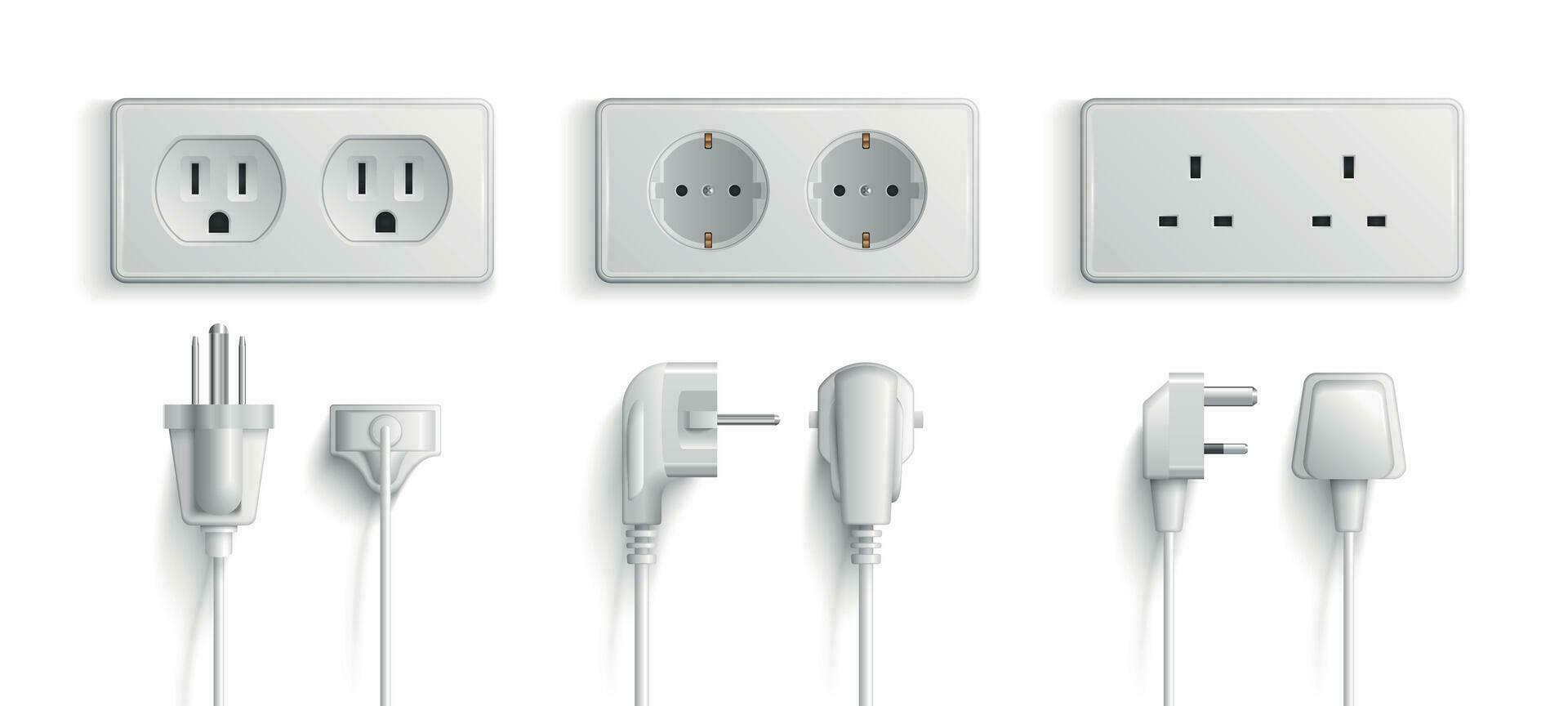 Realistic Electric Socket And Plug White Set vector