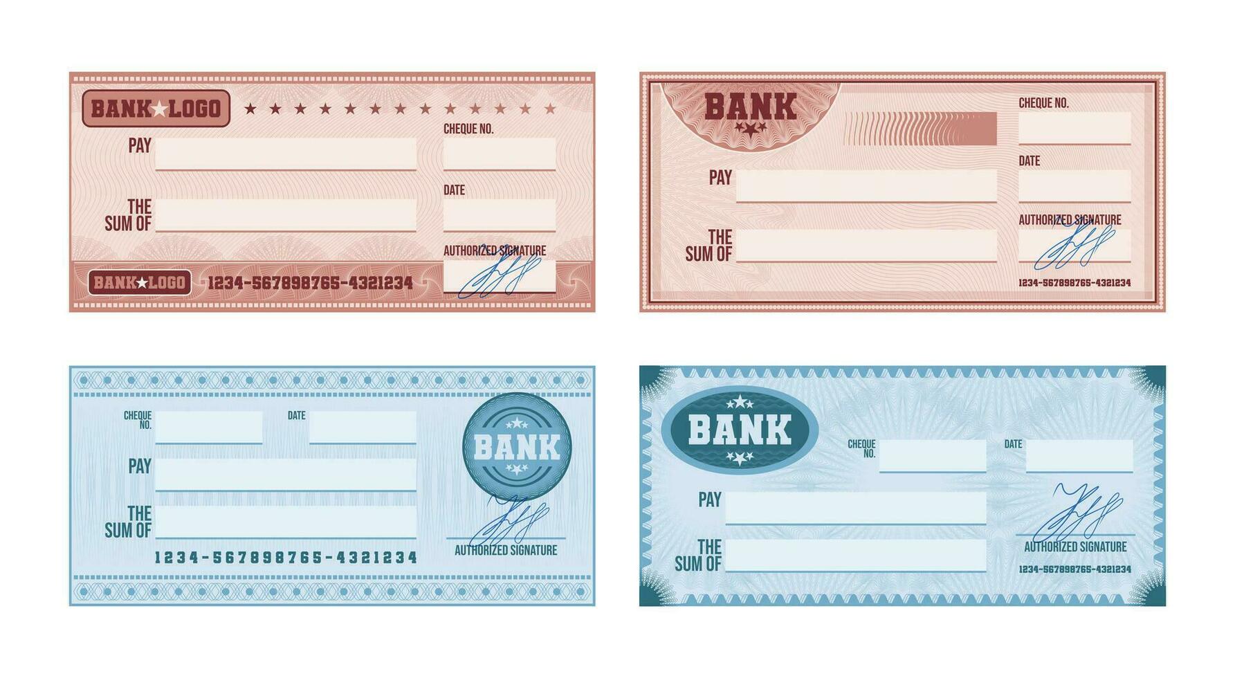 Blank Bank Check Set vector