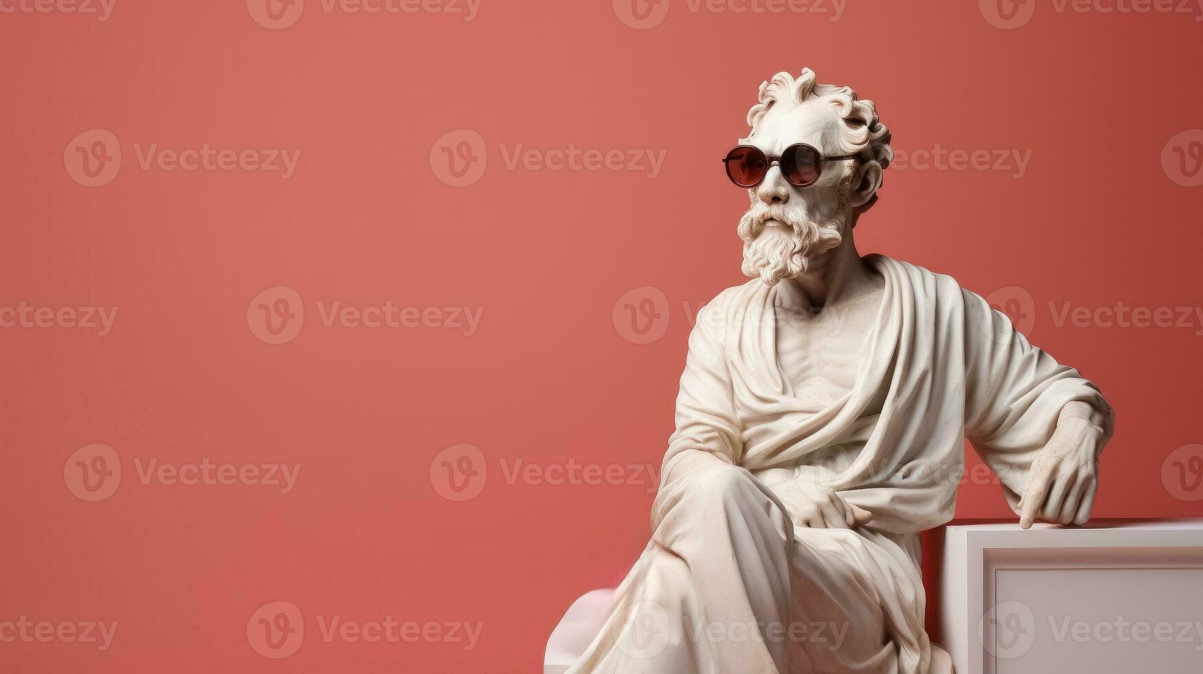 Art sculpture of ancient Italian from marble with sausage isolated on a pastel background with a copy space photo