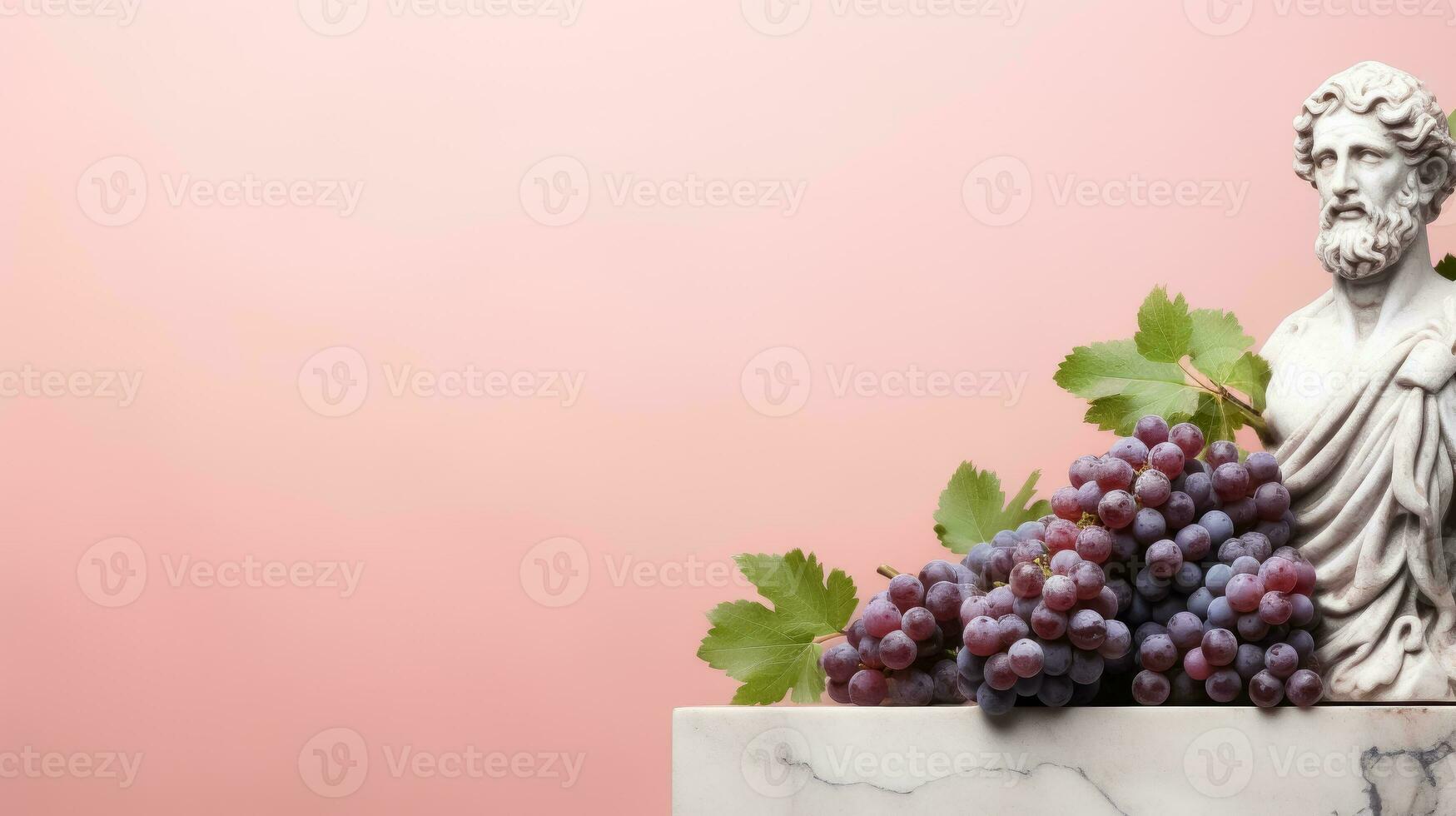 Art sculpture of ancient Italian from marble with blackberry isolated on a pastel background with a copy space photo