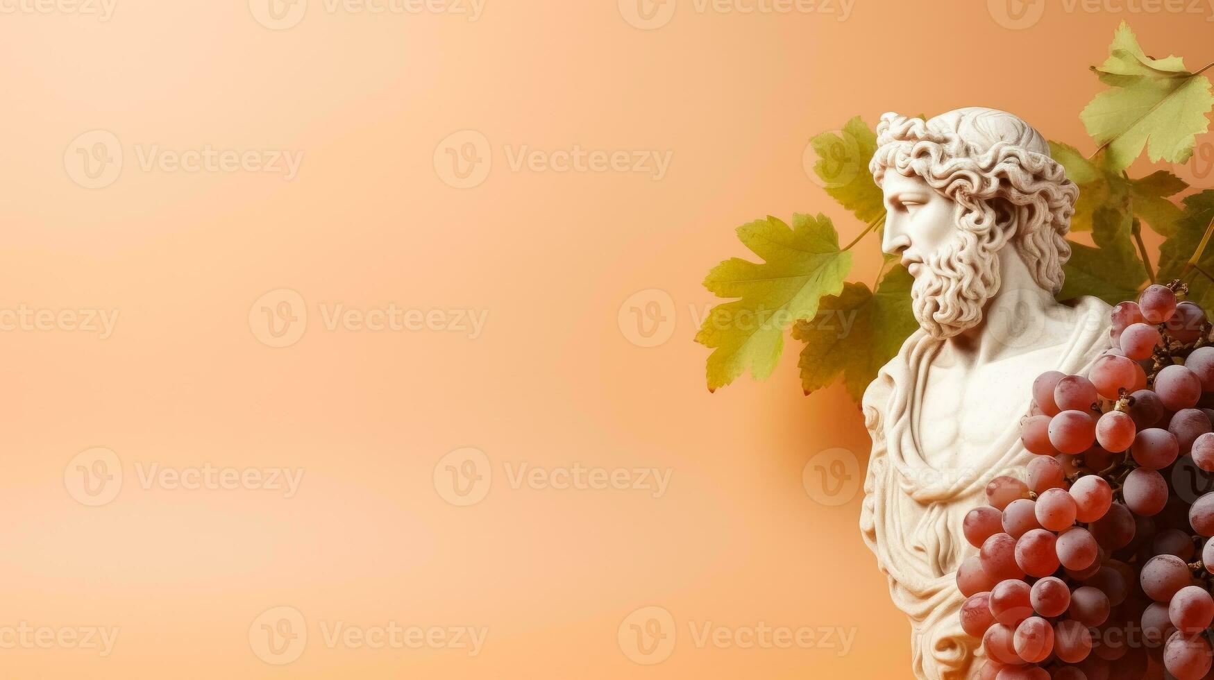 Art sculpture of ancient Italian from marble with grapes isolated on a pastel background with a copy space photo