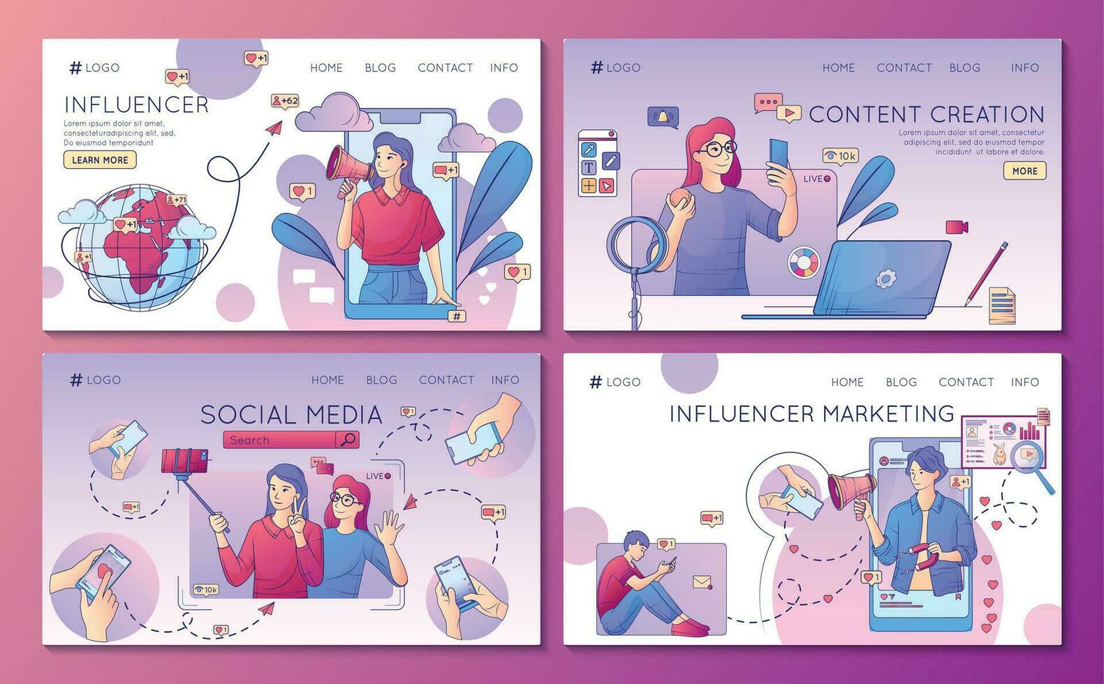 Influencer Media Website Set vector