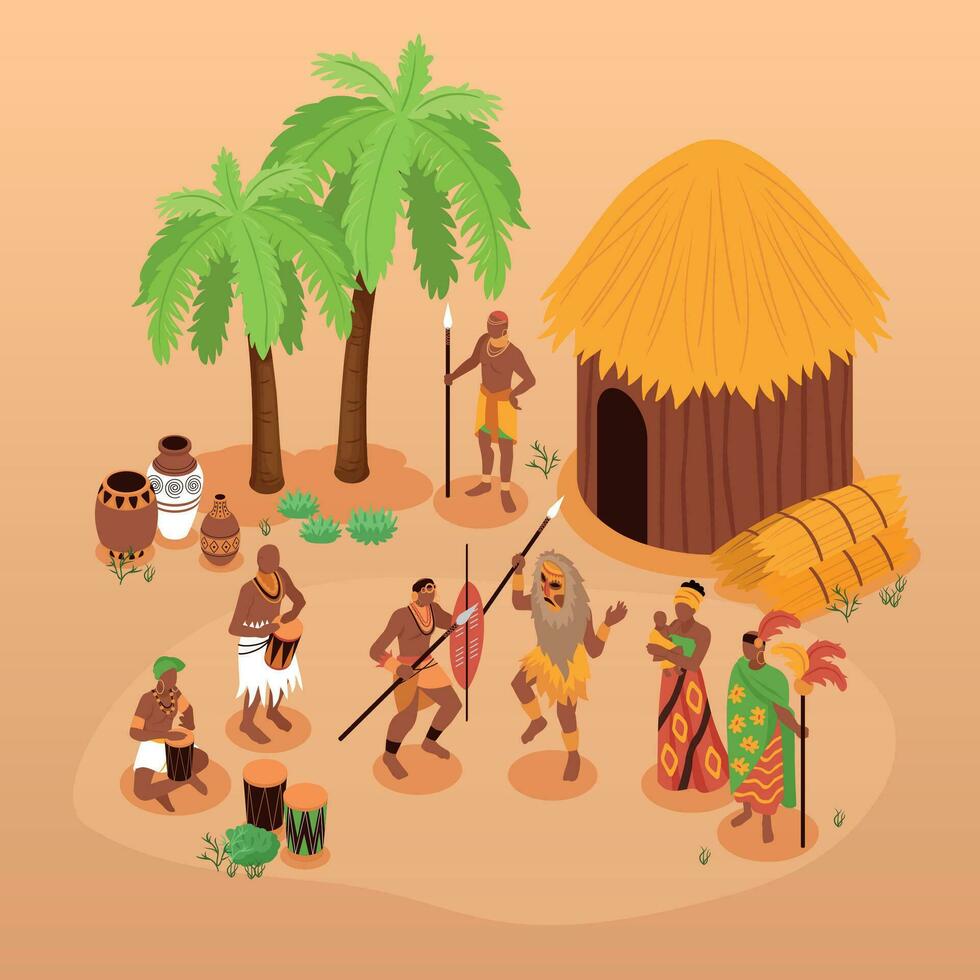 Isometric African Tribe Composition vector