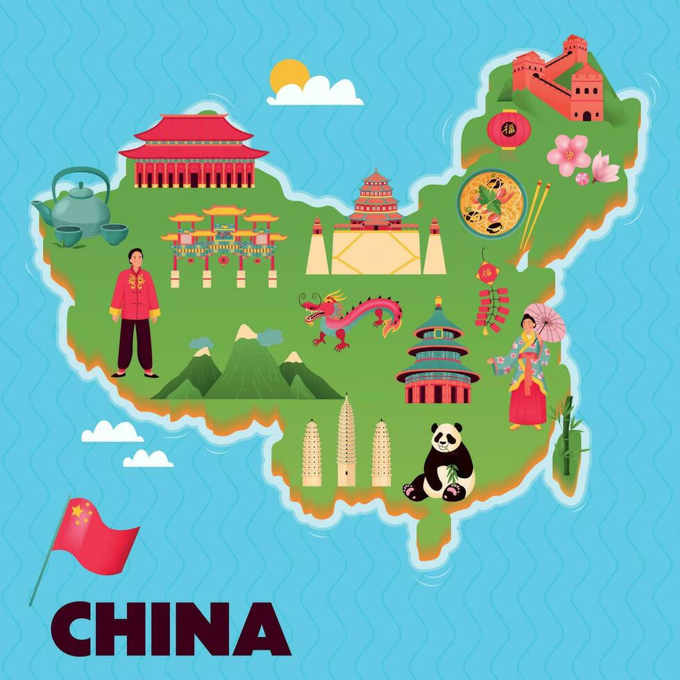 China mapa plano vector