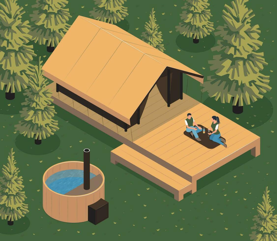 Isometric Glamping Couple Composition vector