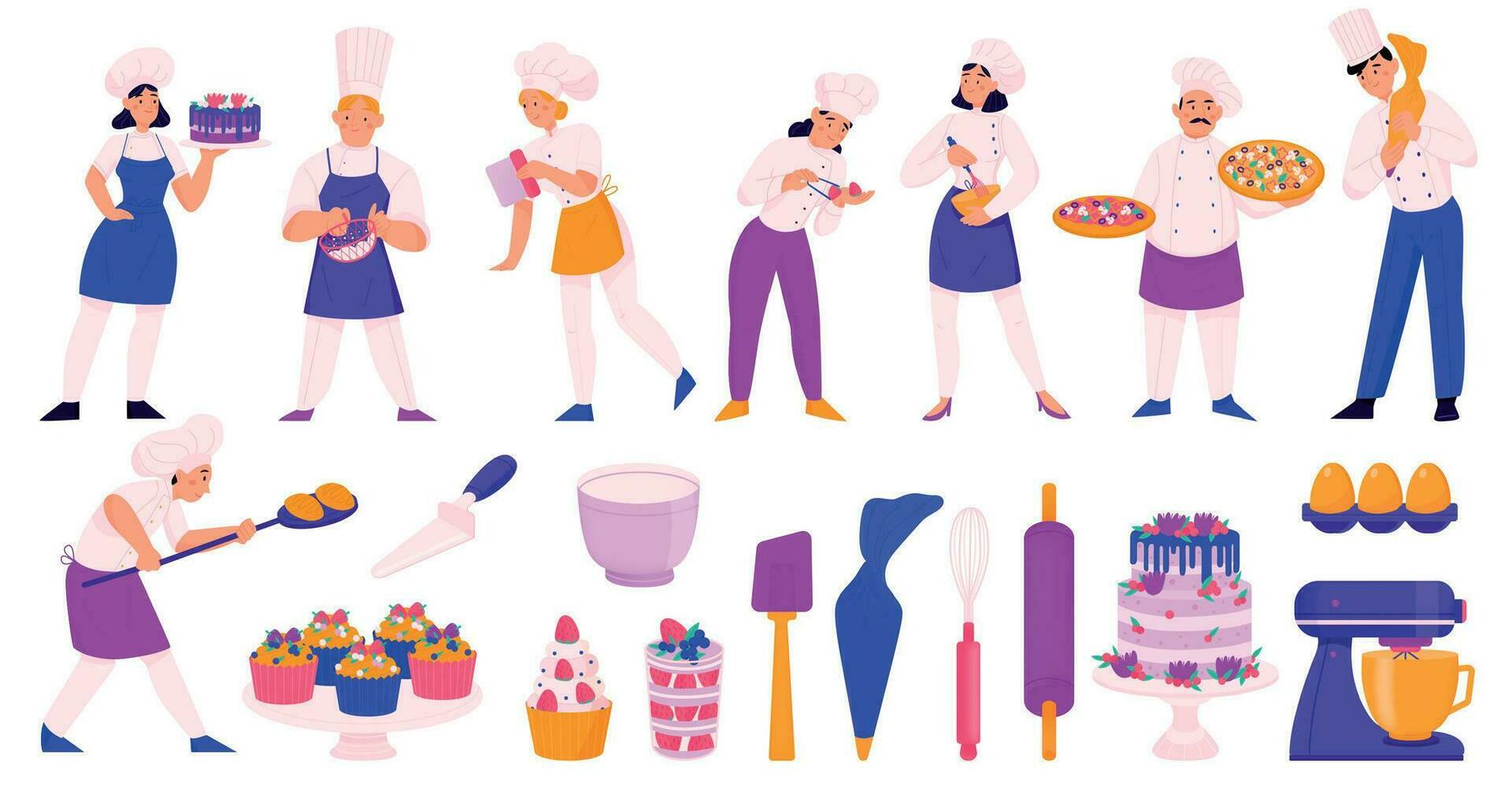 Confectioner Chef Color Set vector