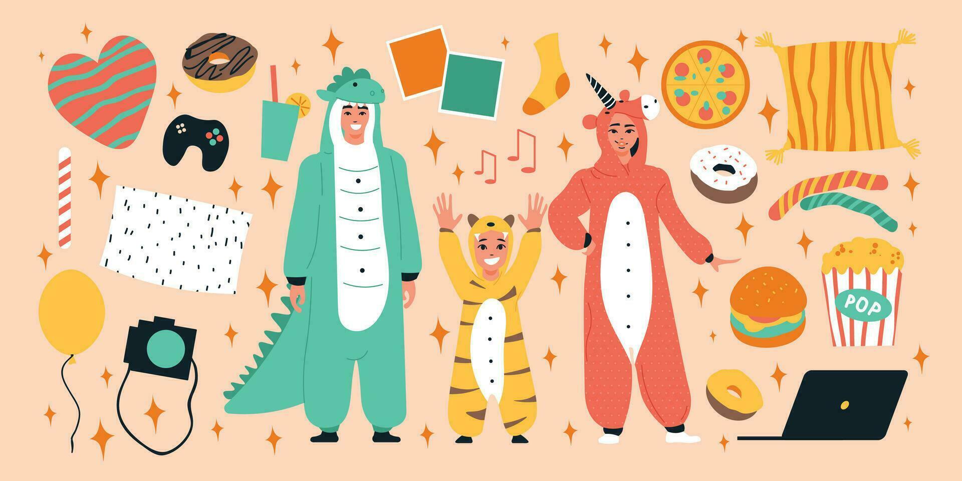 Kigurumi Pyjamas Big Icon Set vector