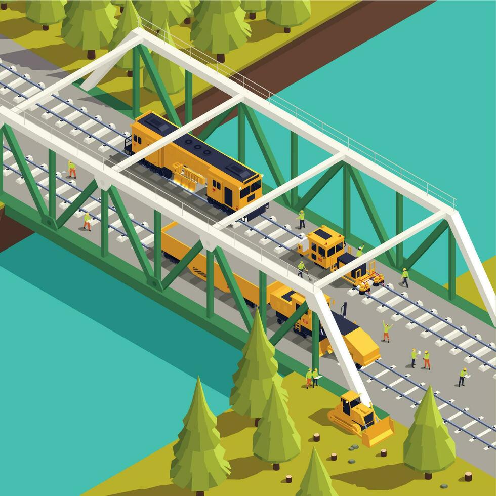 Railroad Bridge Construction Composition vector