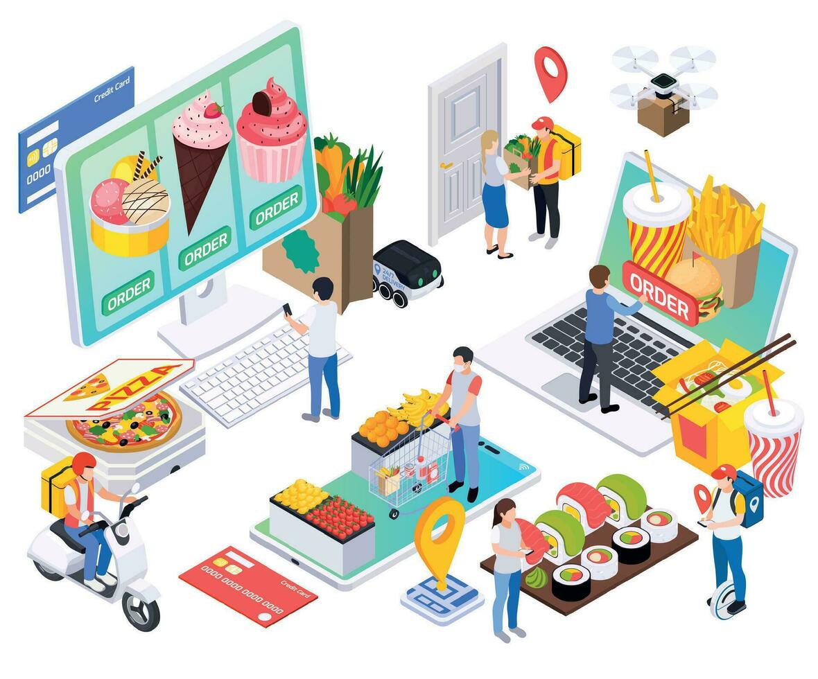 Food Delivery Isometric Composition vector