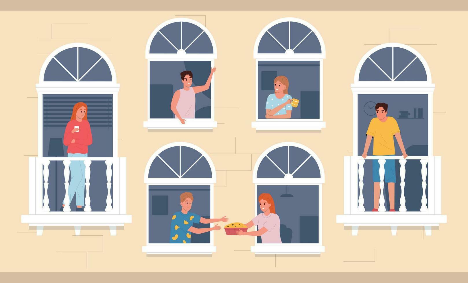 People Neighbors Communicating Flat Composition vector