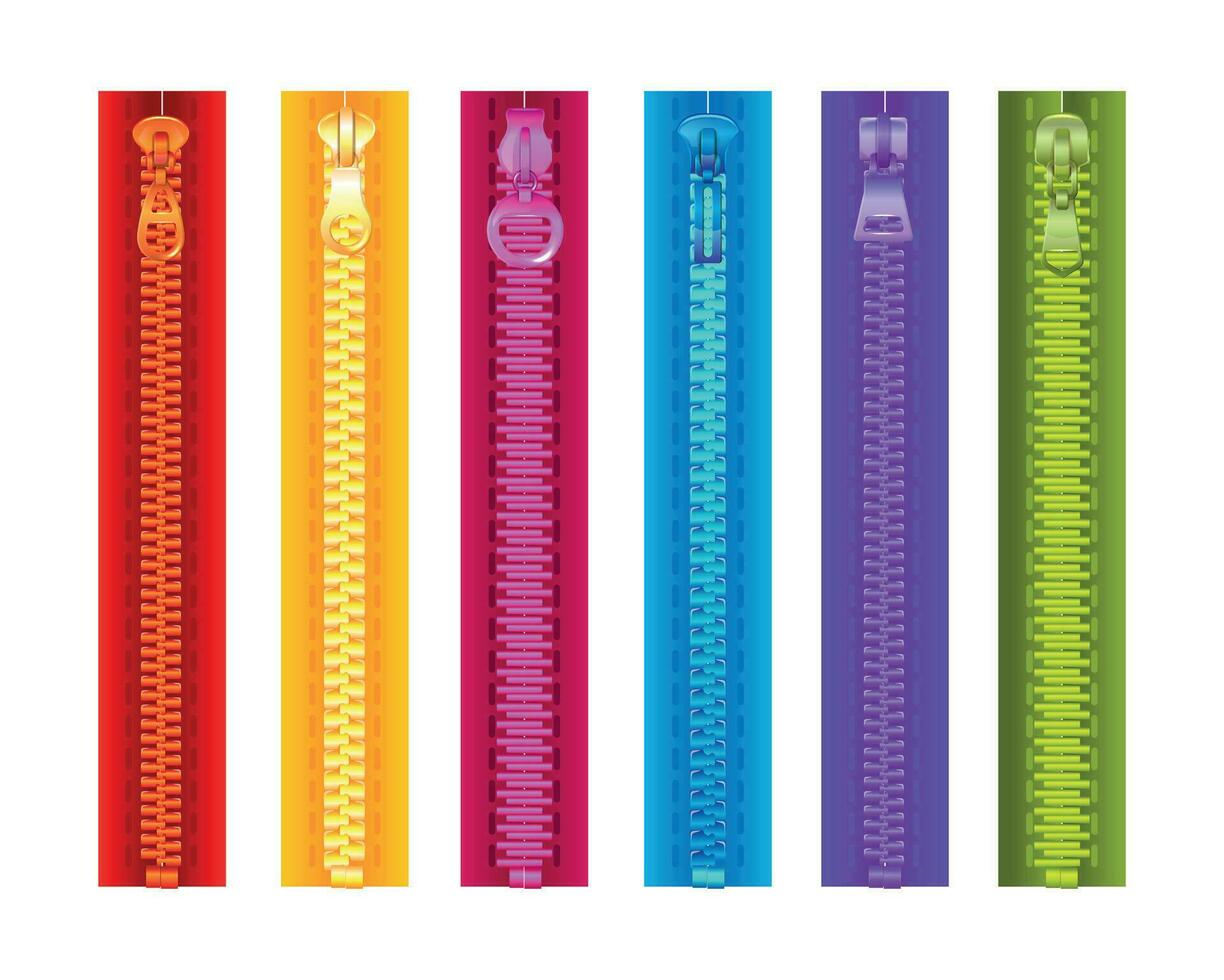 Realistic Colorful Zippers Set vector