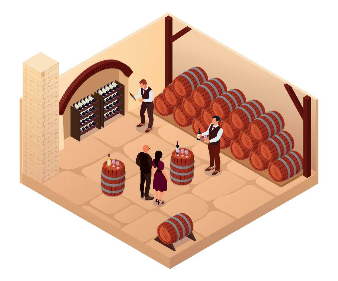 Wine Cellar Isometric Composition vector