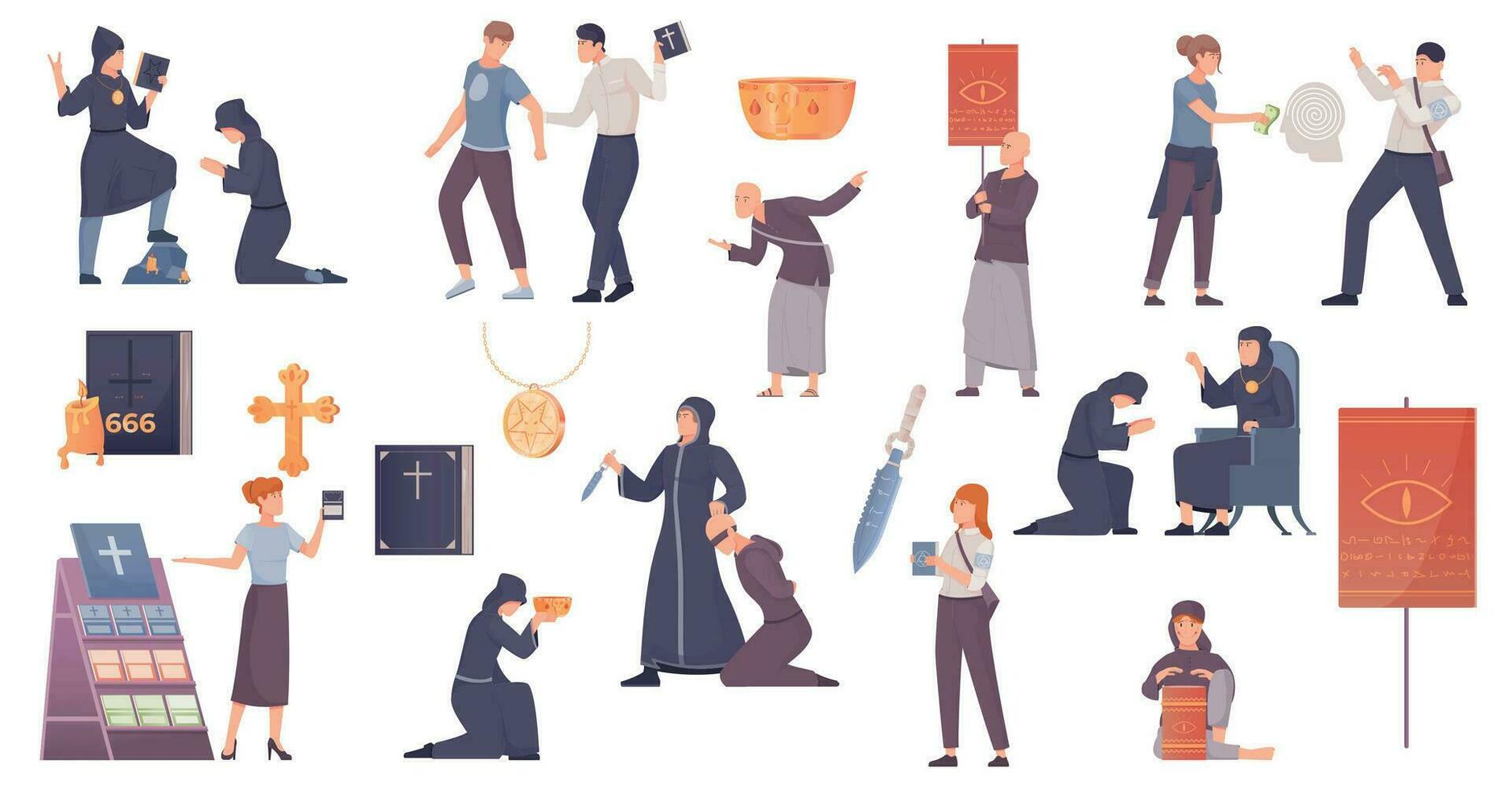 Sect Cult Flat Icons vector