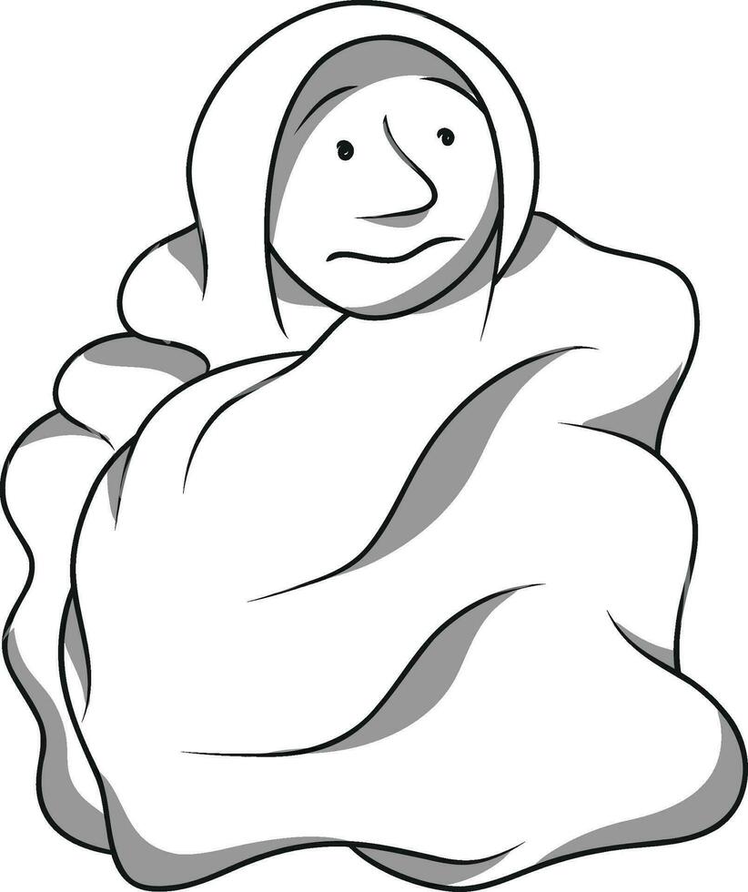 Funny Scared Character Covered with a Blanket vector