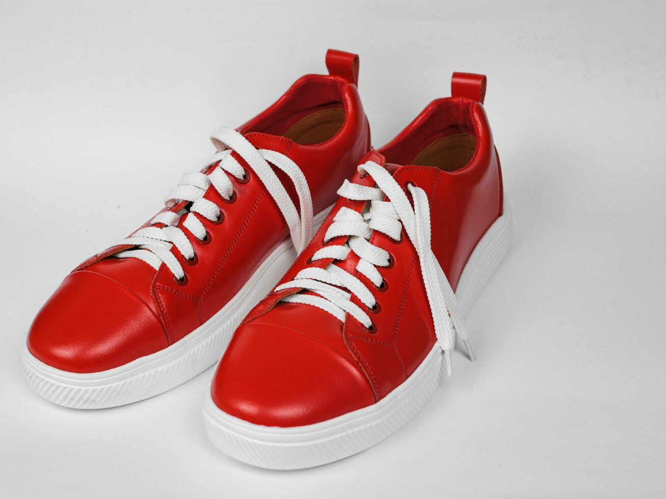 Red leather sneakers with white soles-5 photo