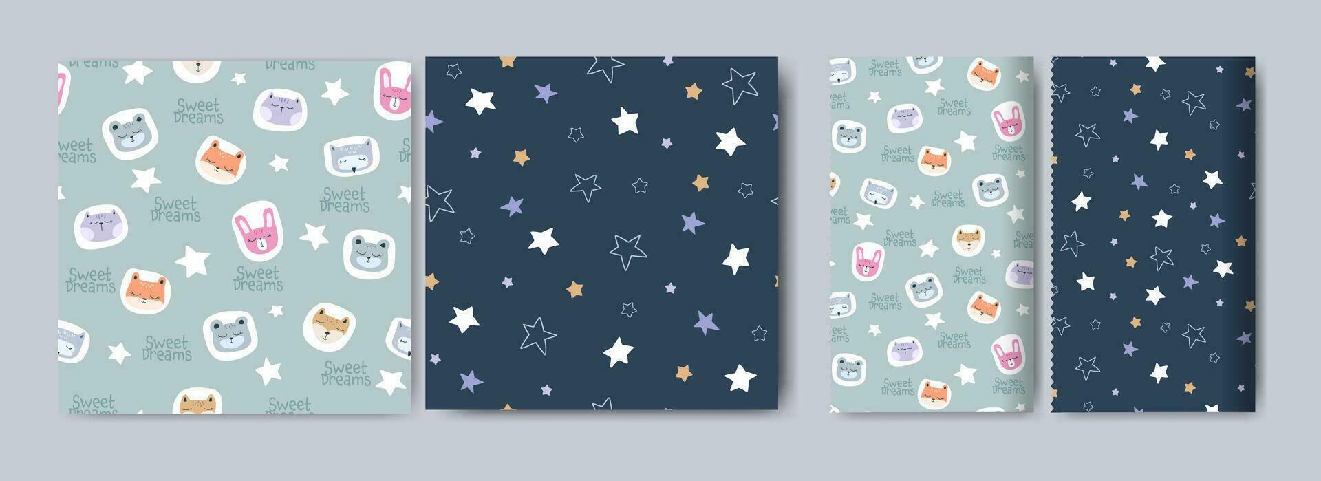 Seamless patterns for kids, cute graphic elements, elements with cute animals character, hand-drawn in children's style used for fabric, textile, print, and decorative wallpaper vector