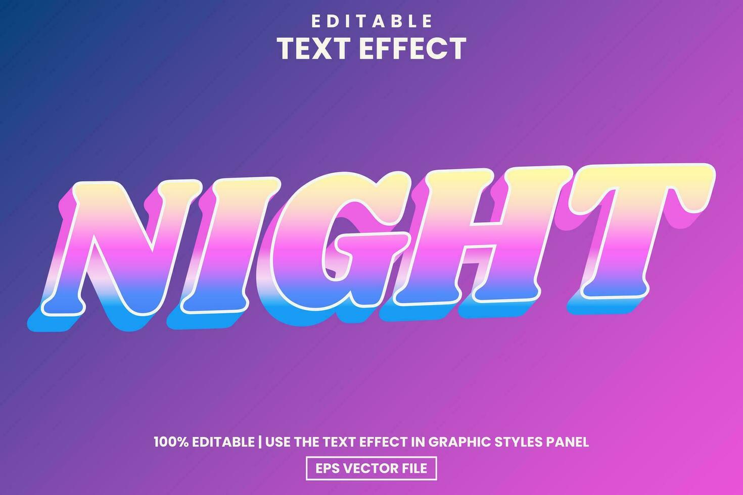 Colorful glow modern 3D night text style editable text effect template vector