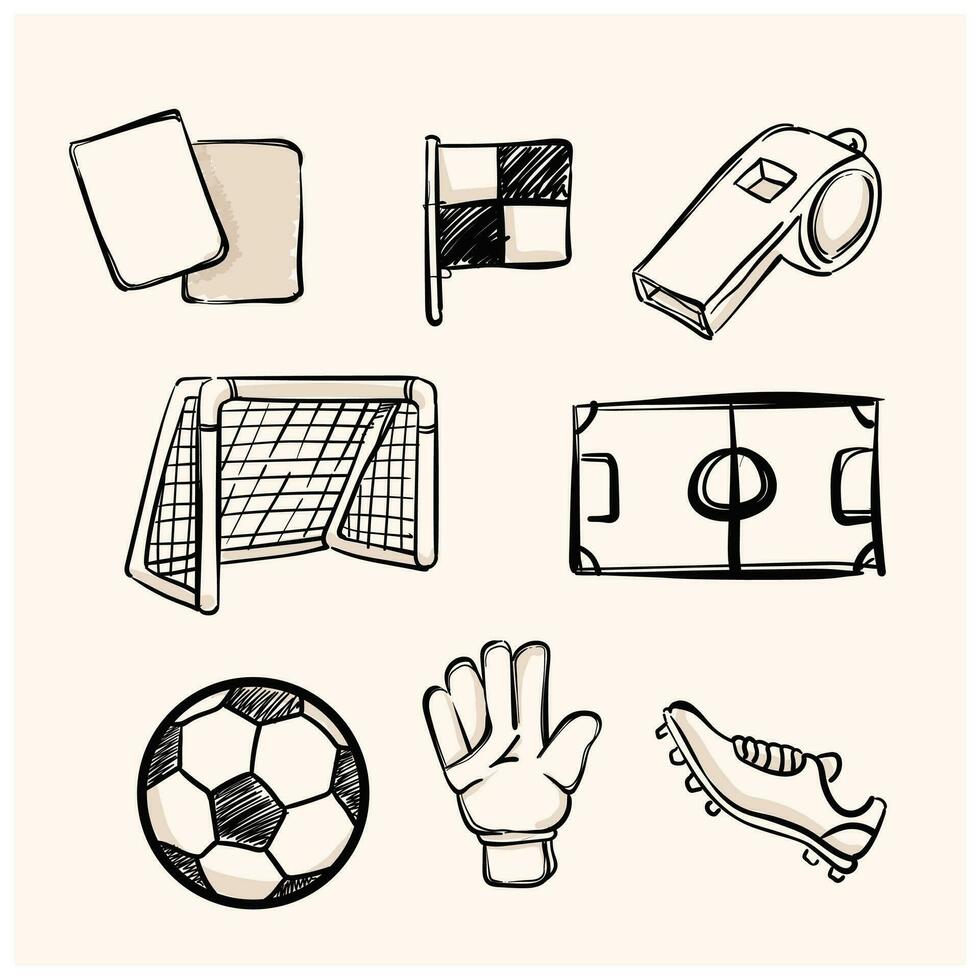 Soccer related icon series in sketch with background cream vector