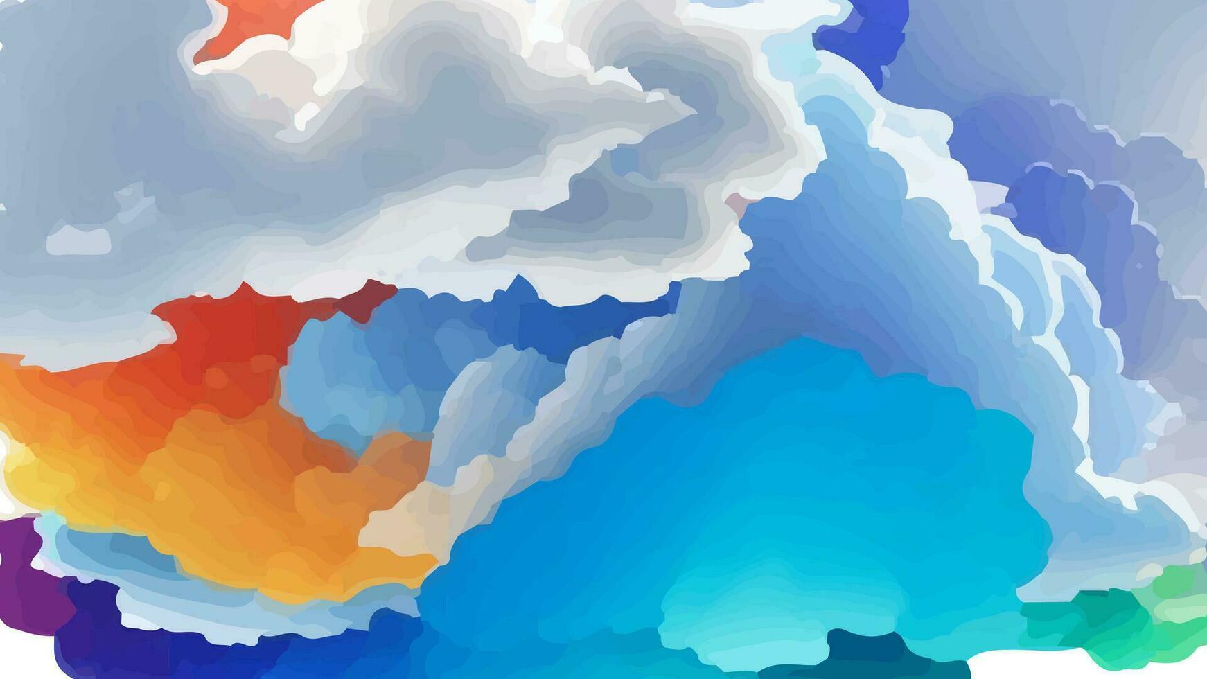 Modern hand painted watercolor sky and clouds vector background or elegant card design with abstract blue ink waves and cloud splashes on white color