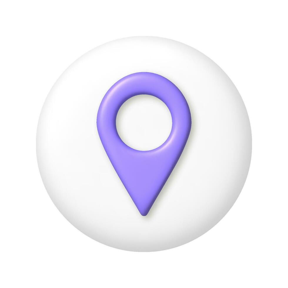 Purple 3d map geo pin icon. web location pointer. 3d realistic vector design element.