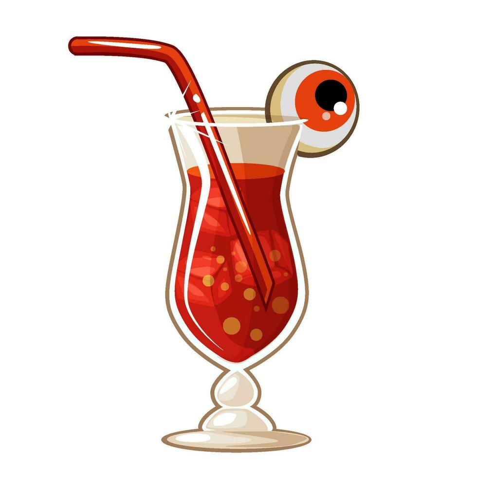 Halloween blood cocktail with eye isolated on transparent background. vector