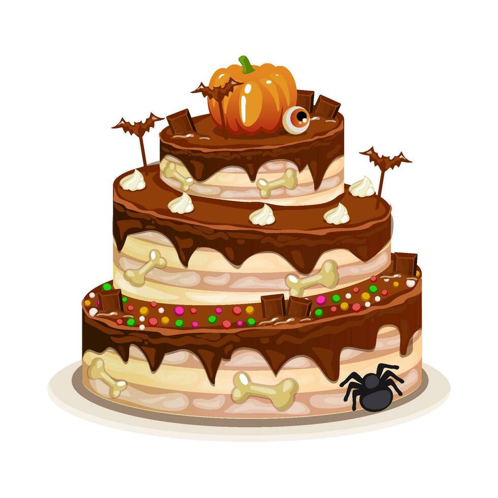 Chocolate and a big cake for Halloween on transparent background. vector