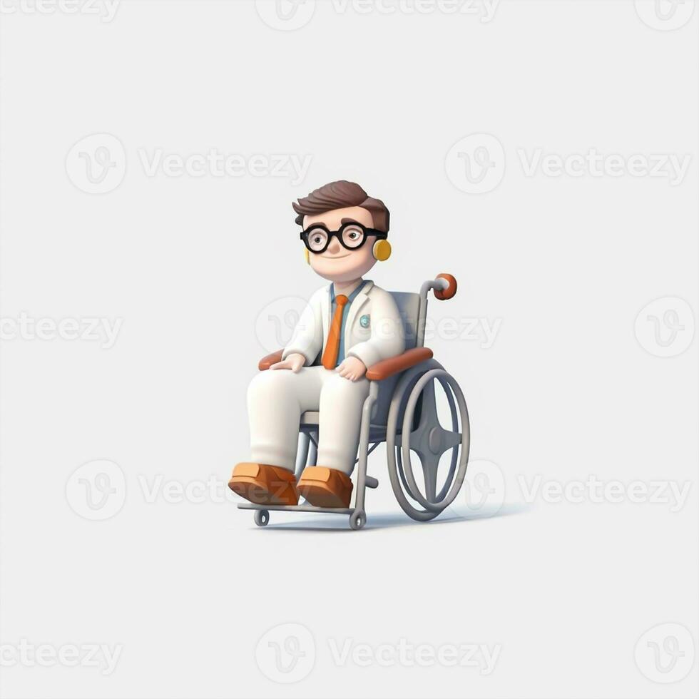 Cartoon character in wheelchair isolated on white background photo