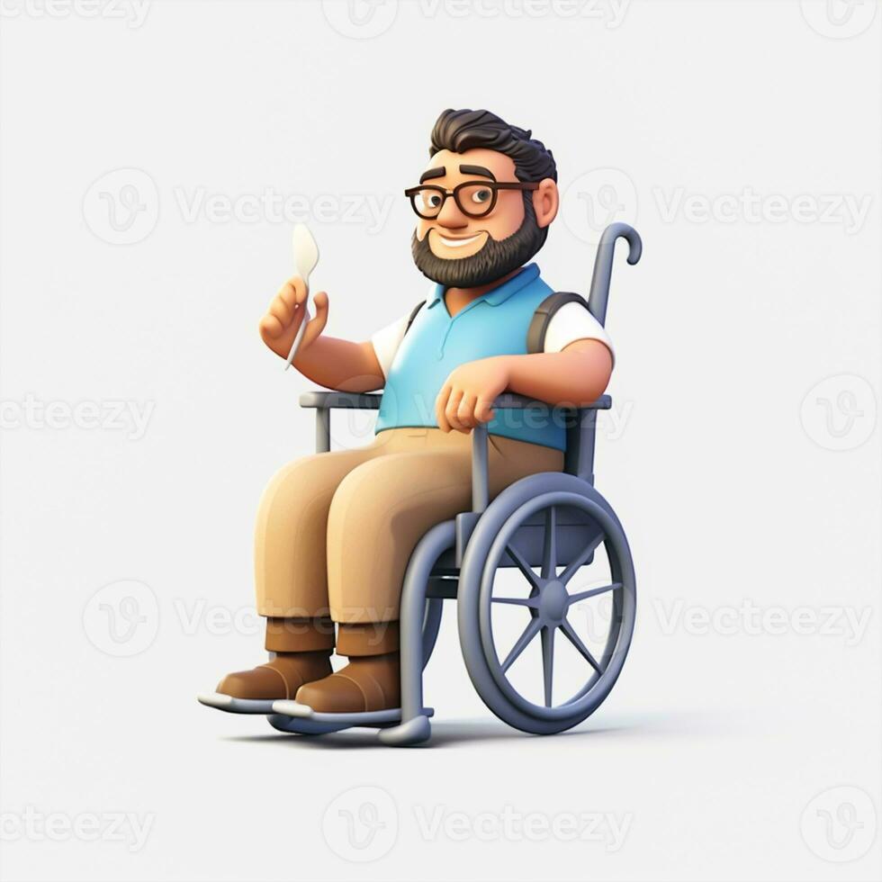 Cartoon character in wheelchair isolated on white background photo