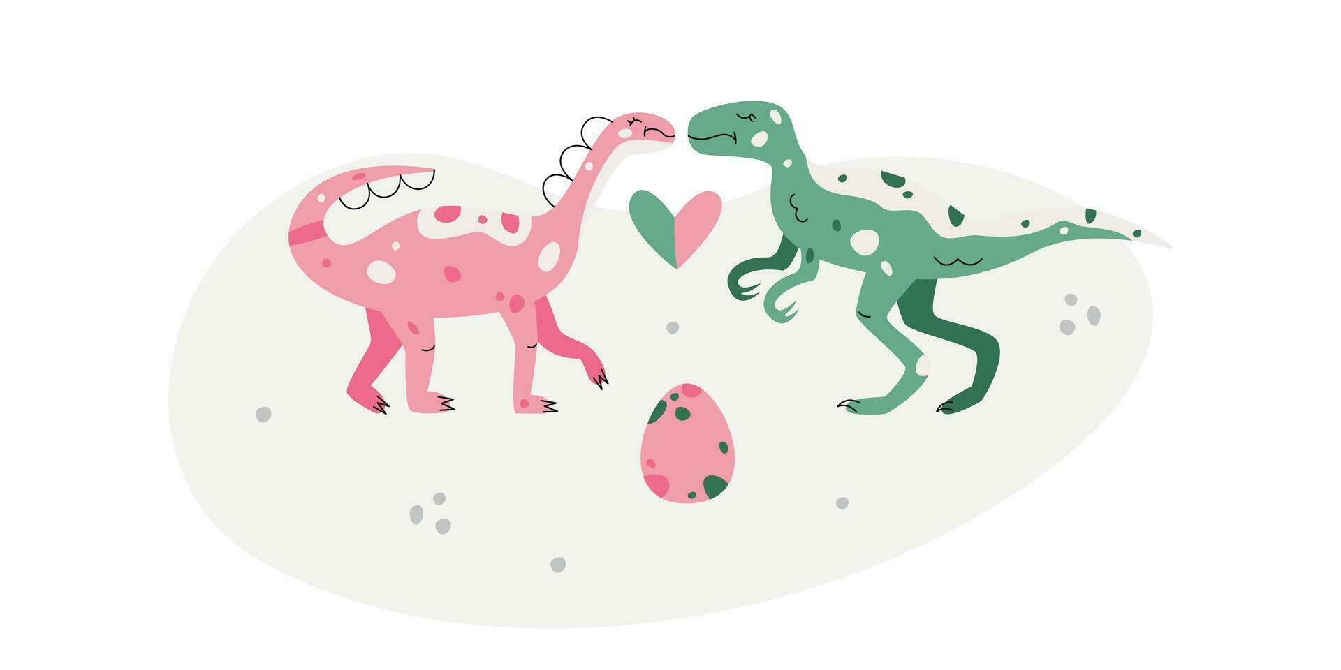 Flat hand drawn vector scene with dinosaur egg and heart
